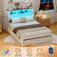Base de lit double avec tête de lit à 2 niveaux, base de lit plateforme en métal avec 2 tiroirs de rangement, station de charge intégrée et DEL, beige-33324060-33324057