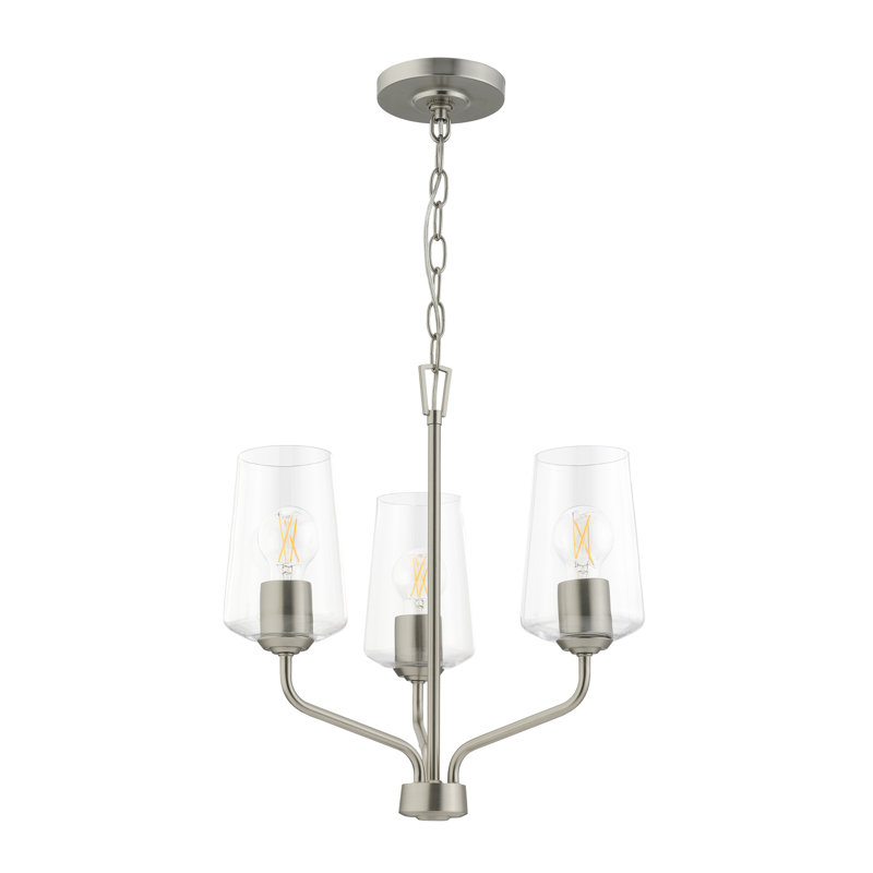 Celino Three-Light Chandelier with Clear Glass, 18" H x 18" W x 18" D, Brushed Nickel, 3 Lights