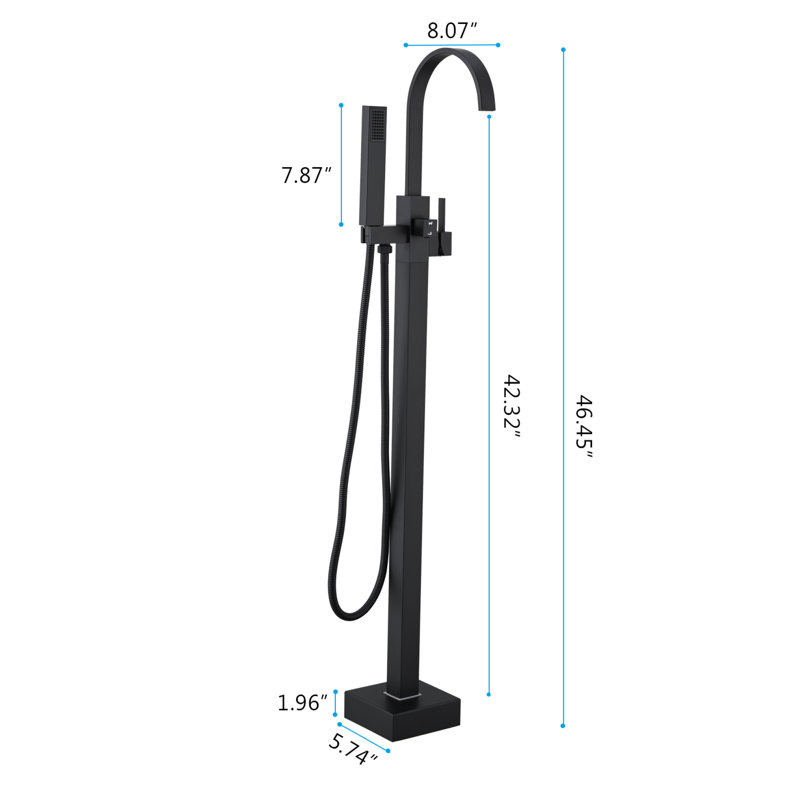 Robinet de baignoire autoportant monocommande à fixation au sol avec douche à main