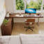 Bureau en bois de noyer massif en L avec 3 tiroirs-131277275-131277277