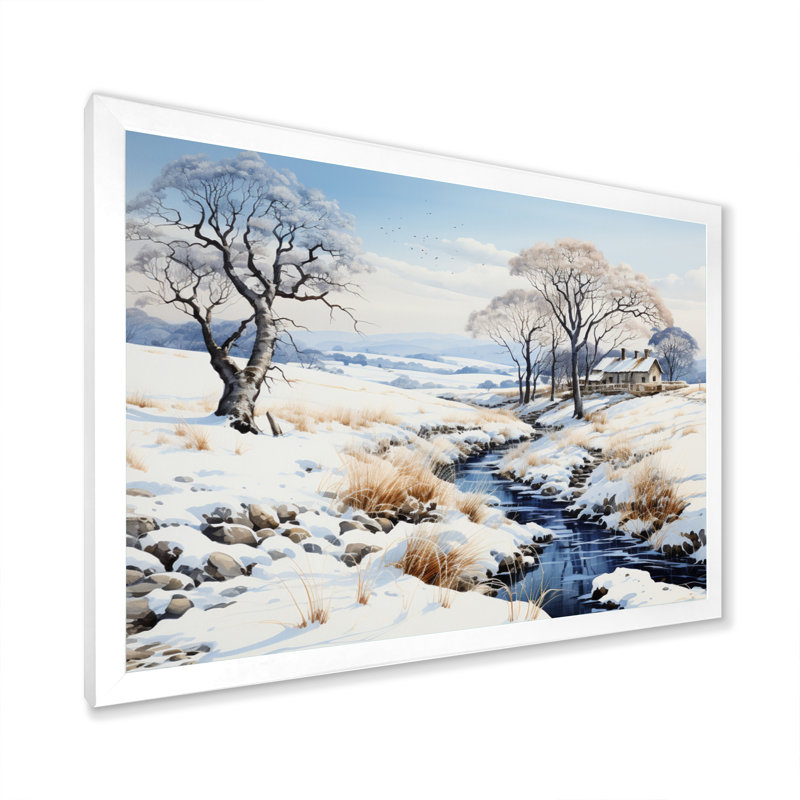 Snow River Winters Solitude sur toile, Cadre simple blanc, H 24 po x l 32 po x P 1 po