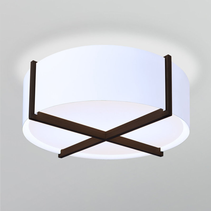 Plafonnier Plura, Blanc brillant, Noyer teint foncé, H 11,8 po x l 36 po x P 36 po