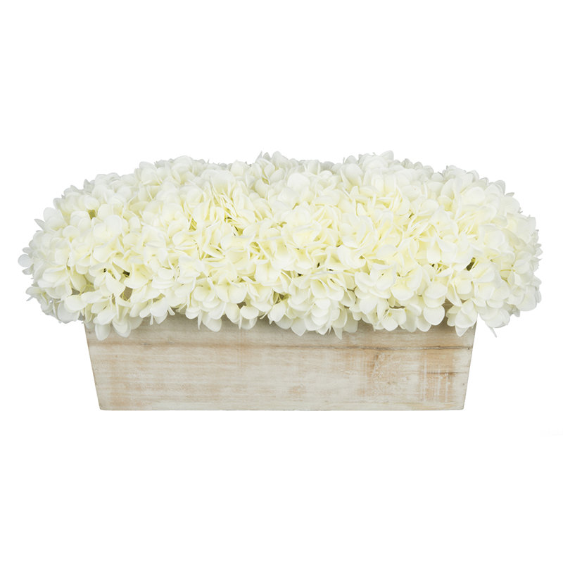 Centre de table hydrangées dans un pot, blanc, Beige