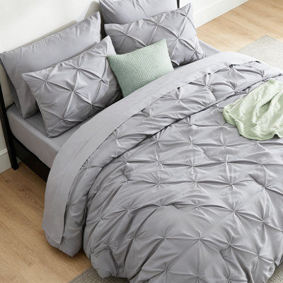Queen Pintuck Comforter Set 7 Pieces Grey Gentlesoft Bed In A Bag