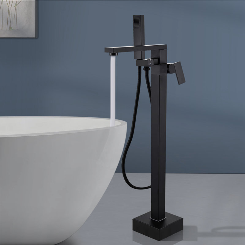Robinet de baignoire autoportant à poignée simple avec douchette à main Topcraft, noir mat, Noir mat
