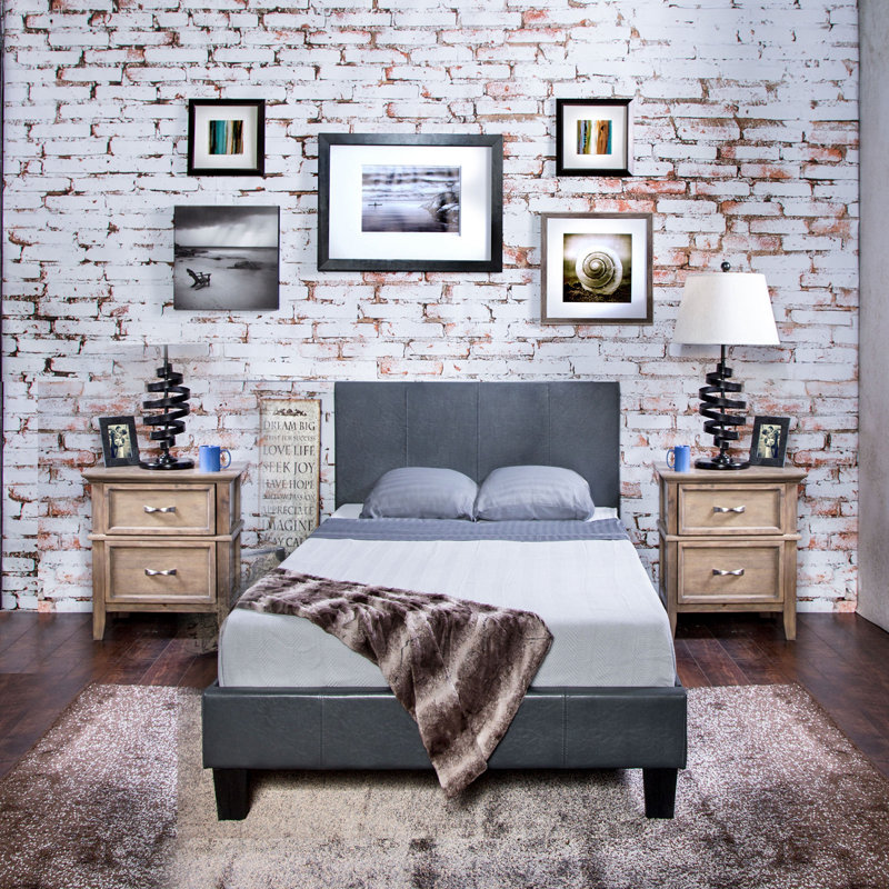 Lit plateforme tapissier Aveiro, Simple, Gris