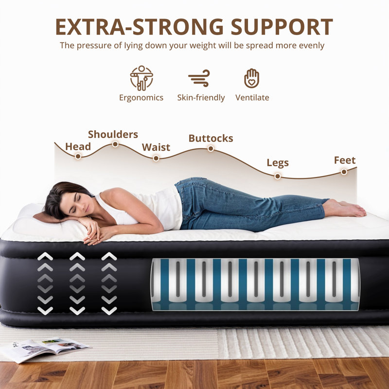 Air Mattress Twin With Built In Pump, 16-Inch Raised Inflatable Blow Up Camping Bed, Self-Inflating Portable Colchones Inflables For Guests, Home, And Travel, 660Lbs Weight Capacity