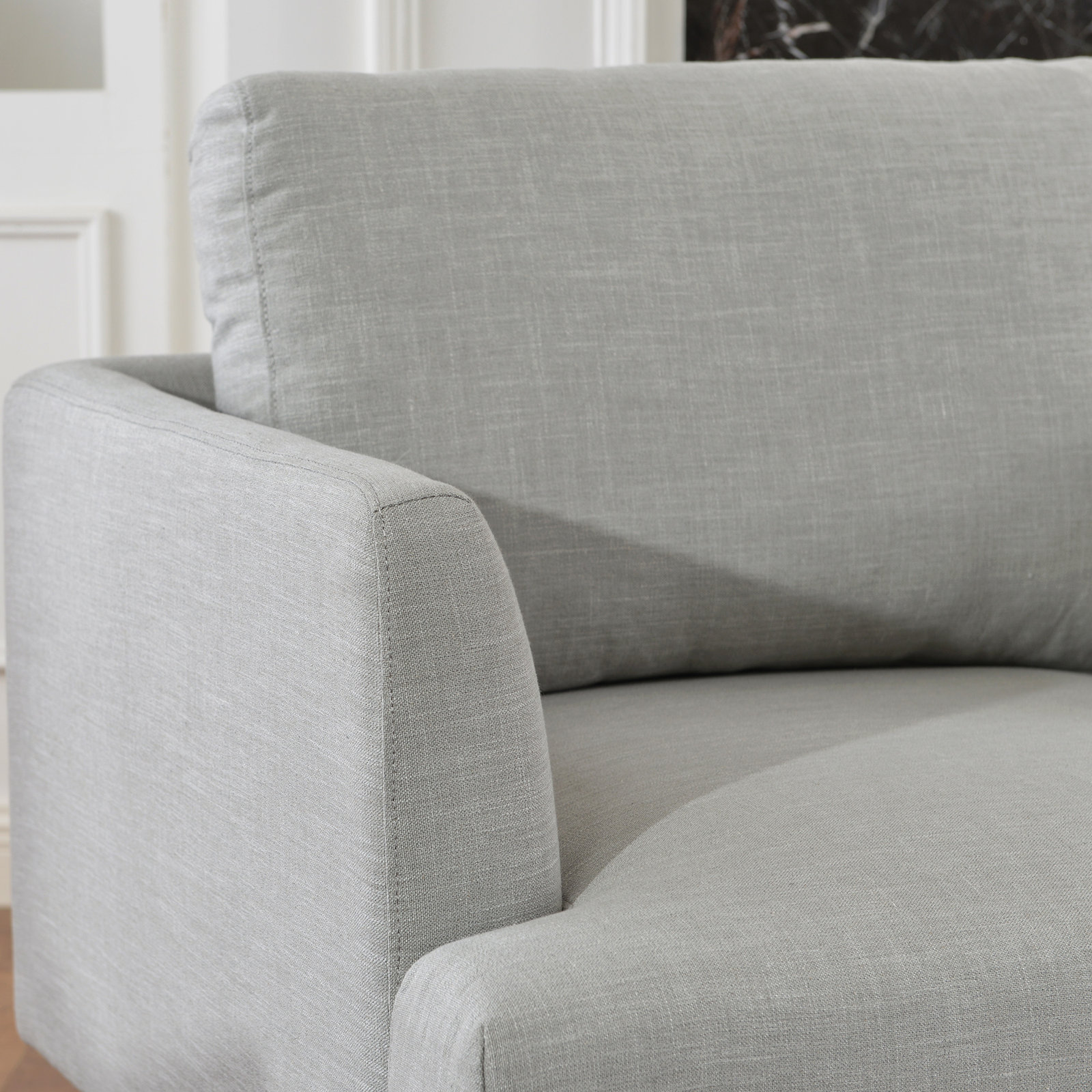 Miller Walnut Armchair, Light Gray Linen Blend 