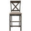 De 2 chaises à hauteur de comptoir, tissu en lin brun clair, dossier croisé, pieds en bois massif, gris patiné pour tabourets de bar, revêtement, structure, carré robuste