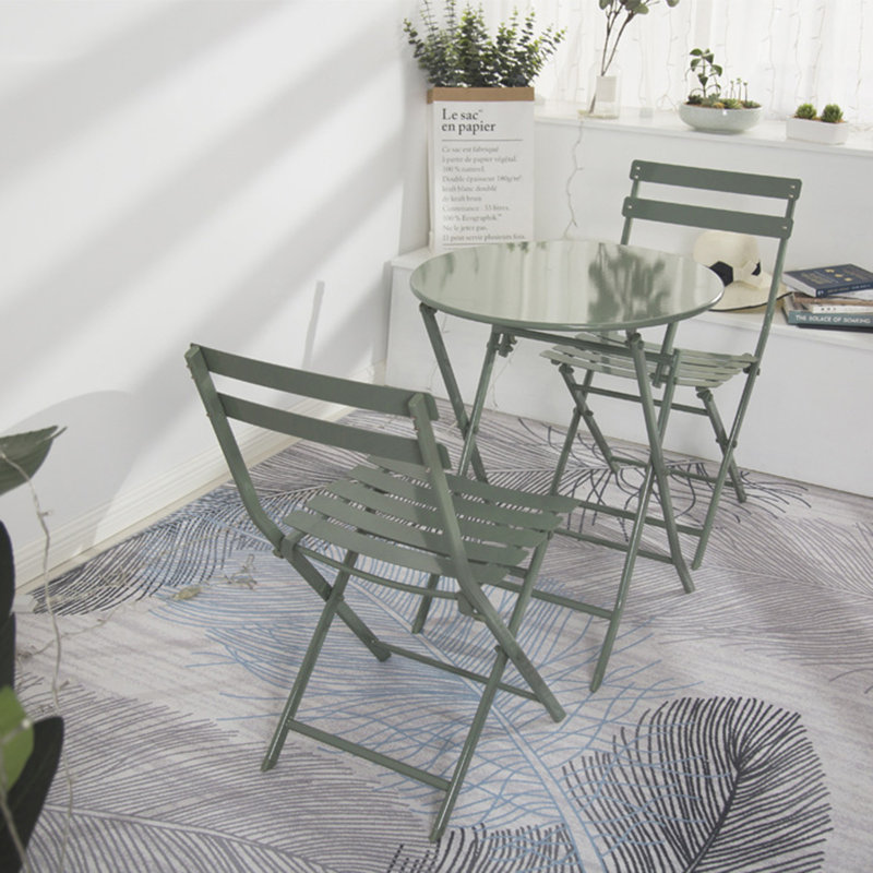 Ensemble bistro 3 pièces de table ronde pliable et chaises, Vert foncé