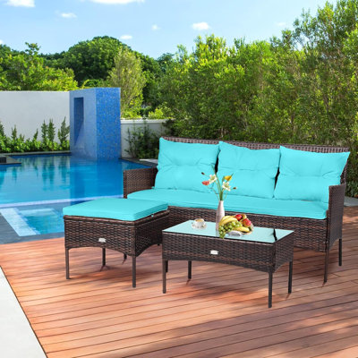 Hersey 3 Pcs Patio Furniture Set Outdoor All Weather Wicker Conversation Set W/cushioned Ottoman & Side Table by Lark Manor
