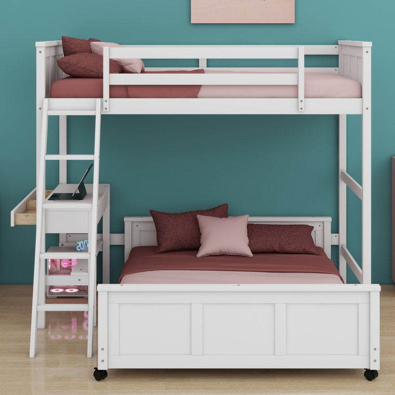 Lit superposé avec bureau, Blanc