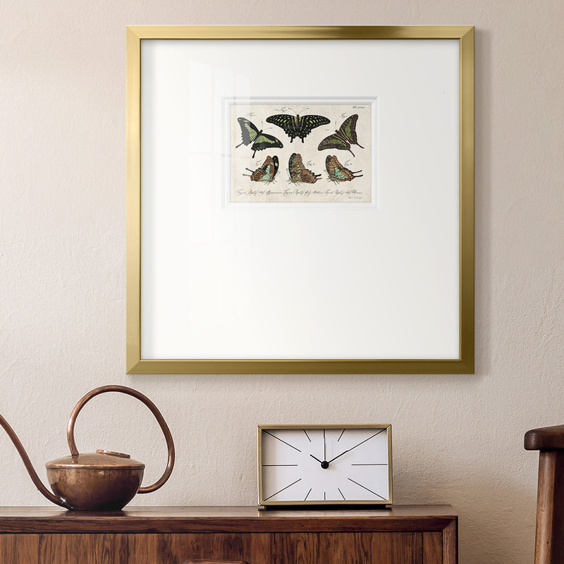 " Crackled Butterflies II ", 17" H x 17" W x 1.25" D, No Mat, Gold Framed Paper