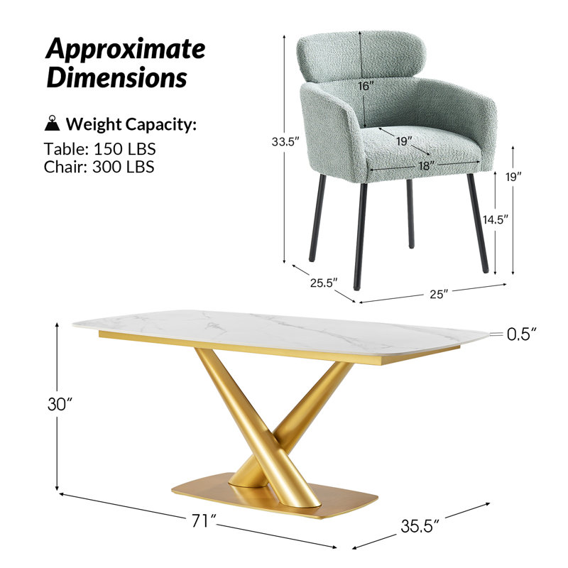 Orletta 7 - Piece Modern Dining Set, Green, White, Gold