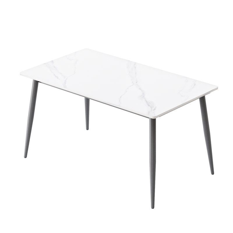 Moderne, 55,43 po, table de salle à manger rectangulaire, surface en pierre frittée, pieds en métal gris foncé - fissure, égratignure peu perméable, entretien facile