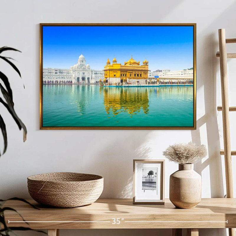 Temple de sri Harmandir, 25 po x 17 po, Cadre flottant doré