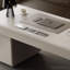 Bureau blanc en bois manufacturé en forme de L-469665781-469665779