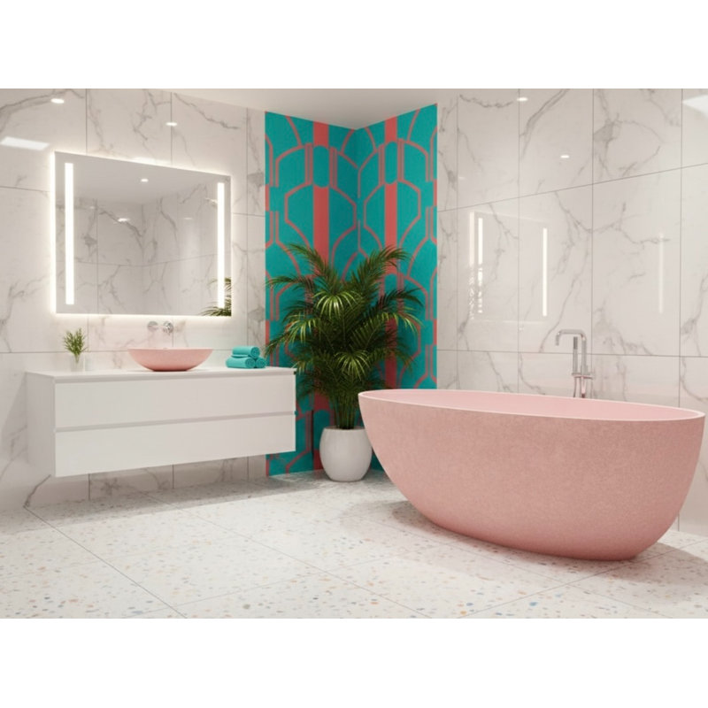 62.8” x 30.3” Deep Soaking Blush Concrete Freestanding Oval Bathtub , Blush