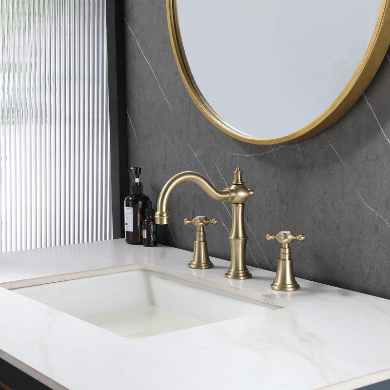  Victorian Vintage Widespread Bathroom Sink Faucet With Optional Drain Assembly, Brushed Gold, Drain Assembly Not Included