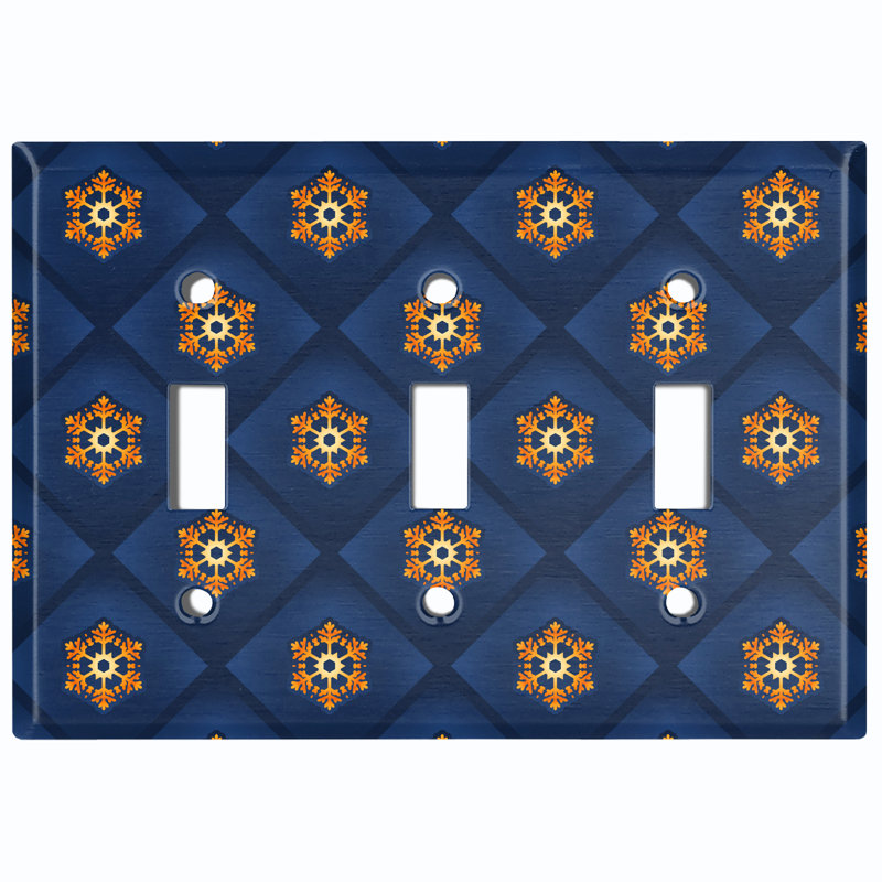 Christmas Navy Orange Crest Holiday Themed 3 - Gang Toggle Light Switch Standard Wall Plate, 4.5" H x 6.375" W x 0.15" D