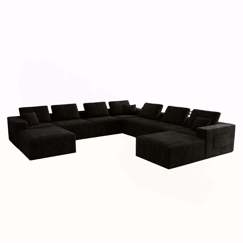 Siège modulaire 141,73 * 141,73 po, canapé compressé rembourré pour salon, chambre à coucher, appartement, aucun assemblage requis, combinaison sans PC pour 9 personnes, tissu en velours côtelé moelleux, NOIR