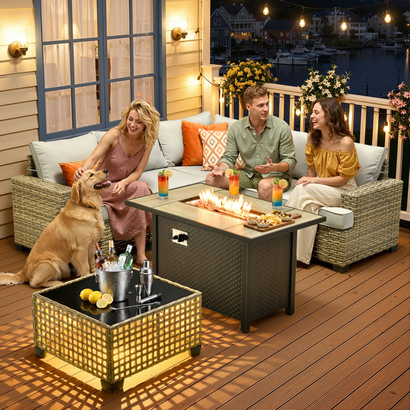 Outdoor Sofa 7-piece Set With Stove, Gray