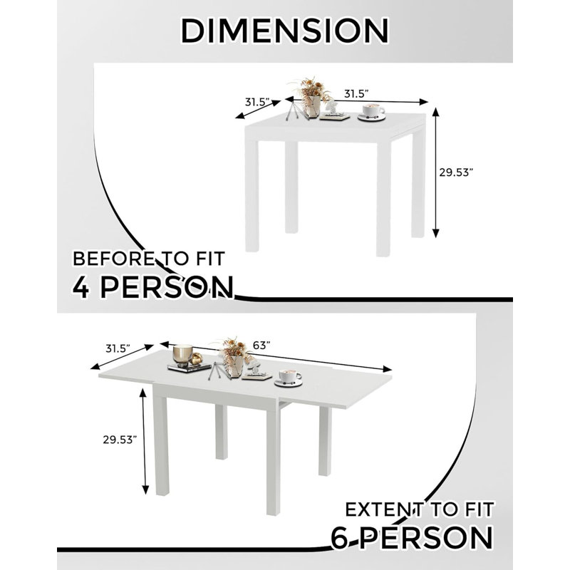 31"-63" Extendable Outdoor Dining Table, Aluminum, White, White
