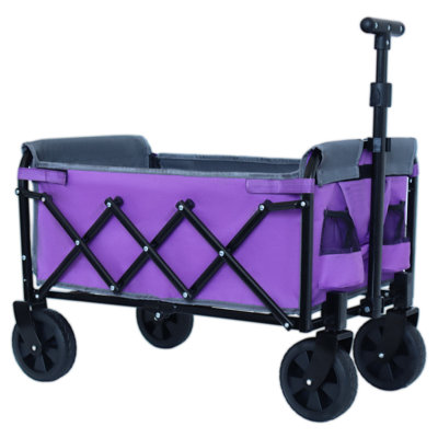 Folding Utility Four wheel Garden Cart Reinforced Frame Convertible Bench Seat Storage Dog Tethe All-terrain (Purple/Gray)