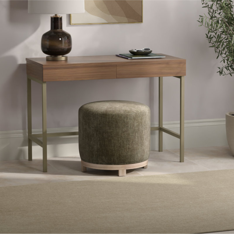 Mid-Century Modern Swivel Ottoman with Wood Base, Mineral Chenille