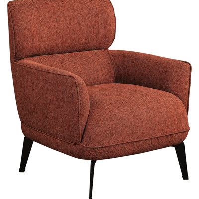 Chaise rembourrée orange avec accoudoirs arrondis, bois de qualité et sièges confortables avec pieds en métal noir moderne et garniture en tissu d'ameublement impeccable pour plus d'élégance