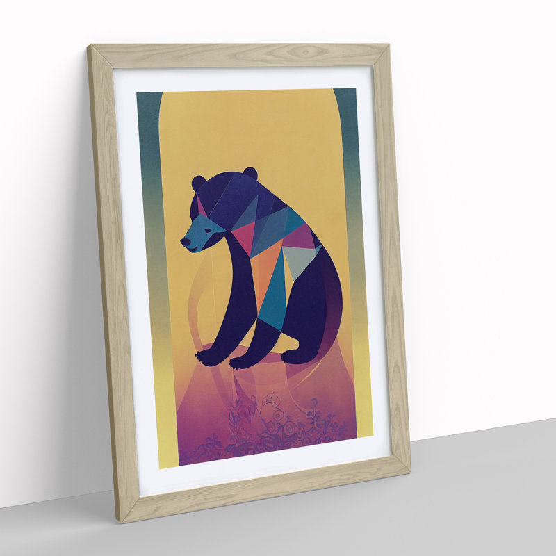 XV1022-3756X Resting Bear Abstract - Print, Oak Framed, 66cm H x 48cm W, White