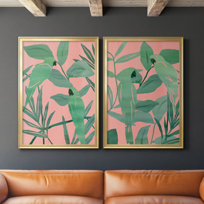 Pink and Green Birds of Paradise I 2 Piece Picture Frame Rectangle Print Set on Canvas -  Bayou Breeze, D3BC738FCB1B4044B63E17794792578D