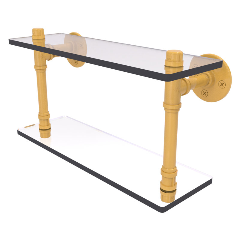 Tablette double en verre Pipeline Collection P, H 9,4 po x l 16 po x P 5,6 po, Or espagnol
