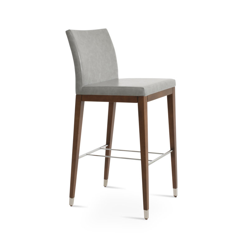 Tabouret de bar et de comptoir en bois Aria, Gris clair / similicuir PPM, Tabouret de bar (siège d'une hauteur de 29 po)