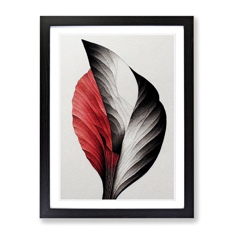 Stippling Leaf - Single Picture Frame Print, Black, 46cm H x 34cm W x 2cm D