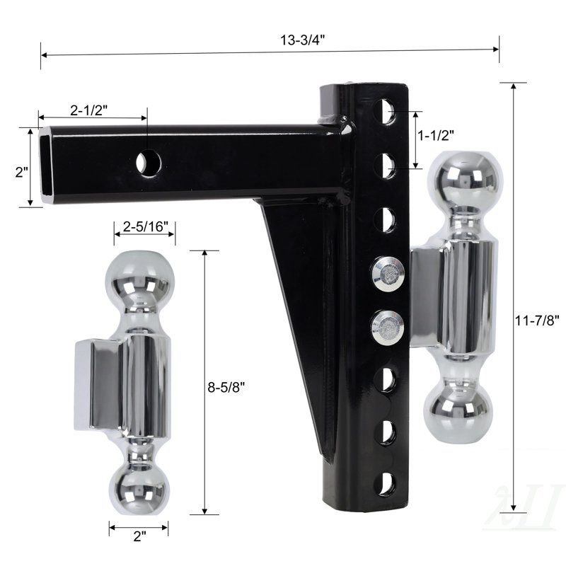 Support réglable à double boule, capacité de remorquage de 12 000 lb et 10 000 lb, boules d'attelage doubles (2 po et 2 5/16 po), s'adapte au récepteur de 2 po