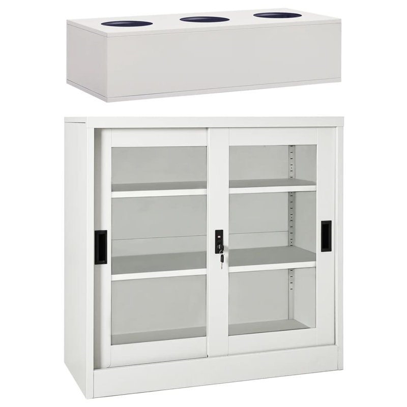 Armoire à porte coulissante avec bac à fleurs en acier, Gris clair
