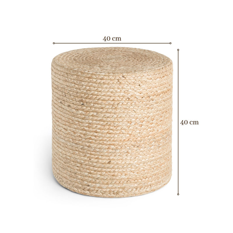 Jutta Jute Pouf by Hanse Home - Round jute ottoman, stool, pouf for living room, dining room, hallway