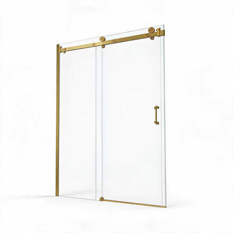Porte de douche coulissante simple en verre trempé doré de 8 mm, 122 cm x 193 cm, avec cadre en acier inoxydable 304