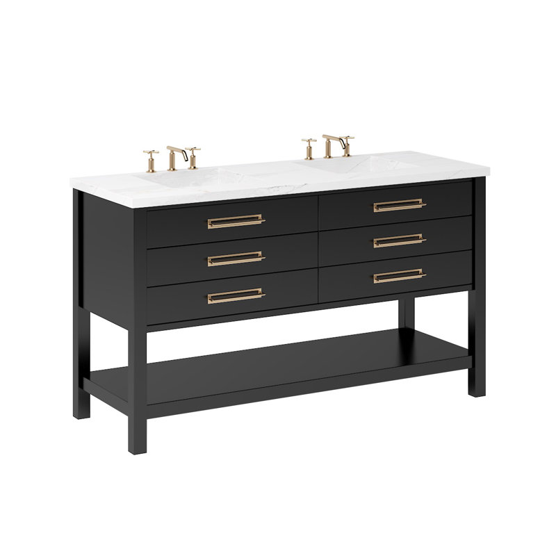 Kiawah Double Drawer Bath Vanity, Noir, Satin Gold, 72"