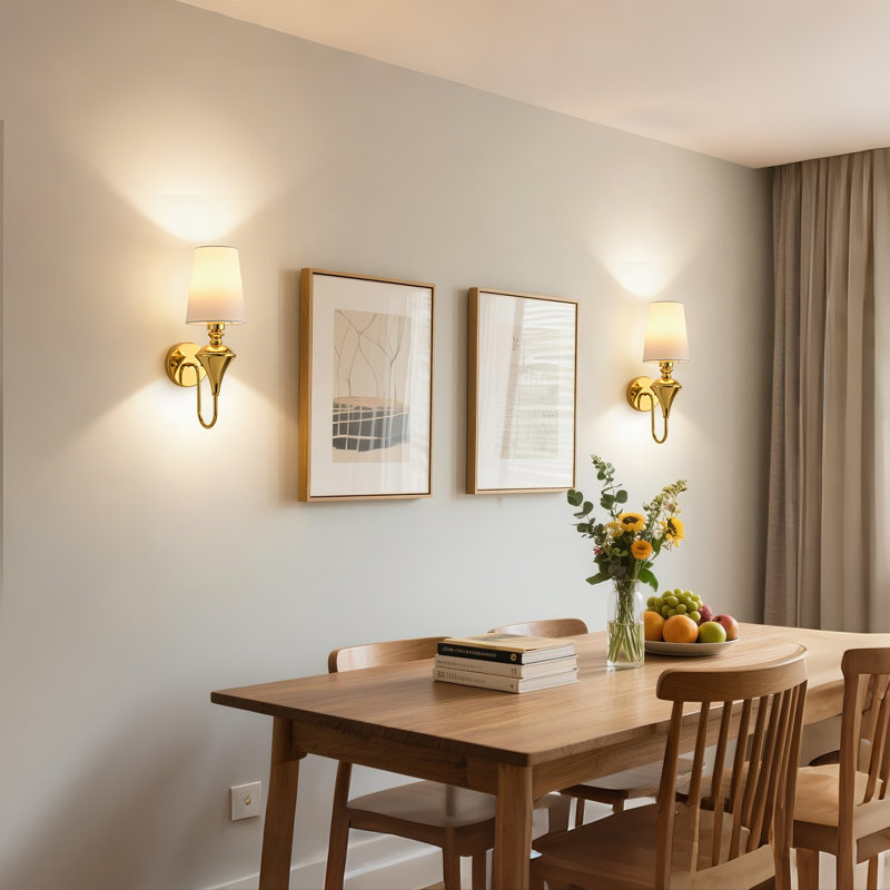 Battery Operated Dimmable Wall Sconces with Eelegant Fabric Shade and Remote (Set of 2)