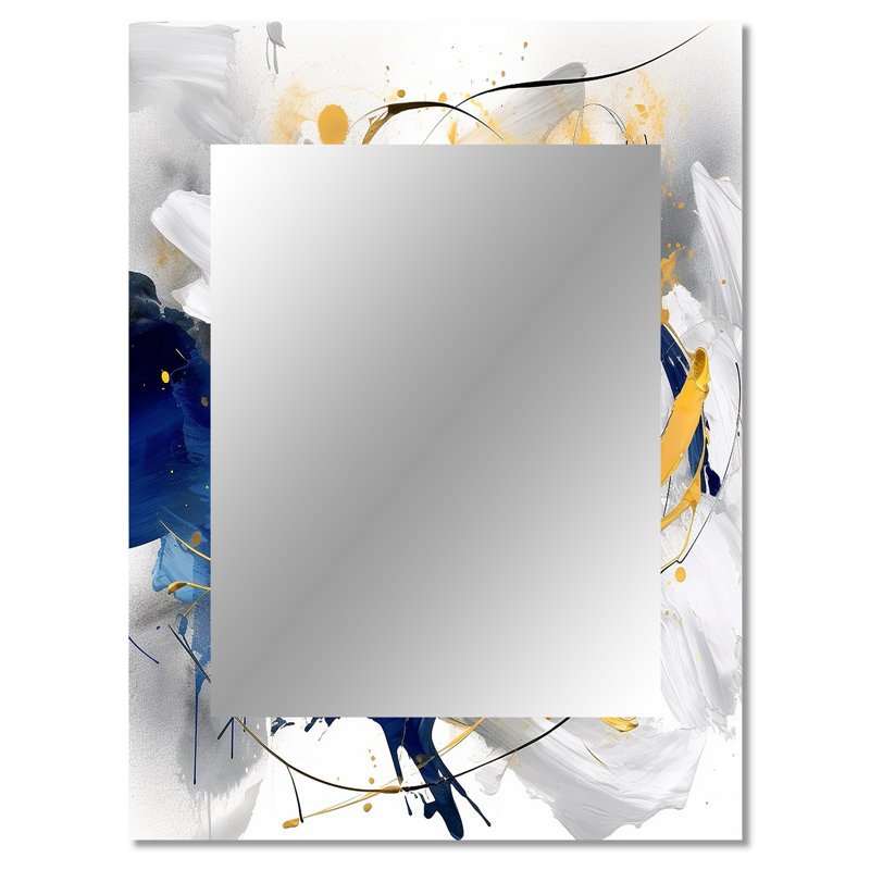 Marmo bleu foncé et or coups de 14ème - miroir de fractales, miroir mural décoratif moderne, impression d'art en métal
