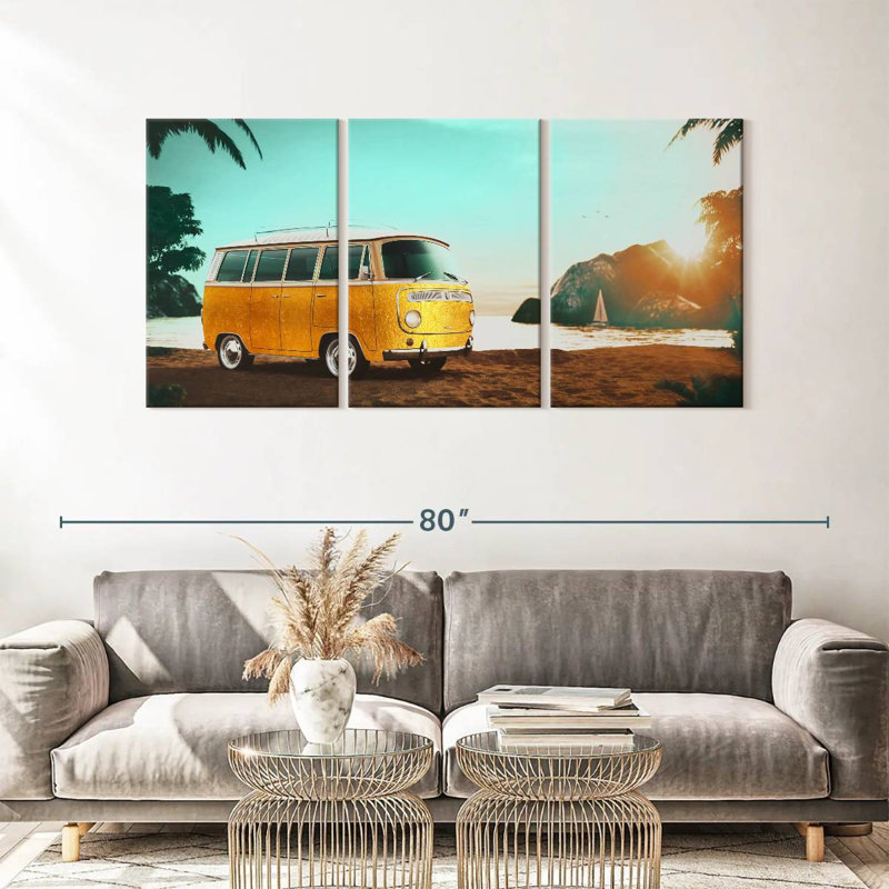 Reproduction d'art sur toile Golden Golden Bus, H 30 po x l 62 po x P 1,25 po