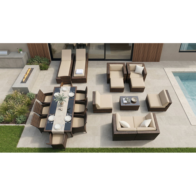 Ensemble de conversation en osier Pavior, Sunbrella® beige, Mélange de bruns