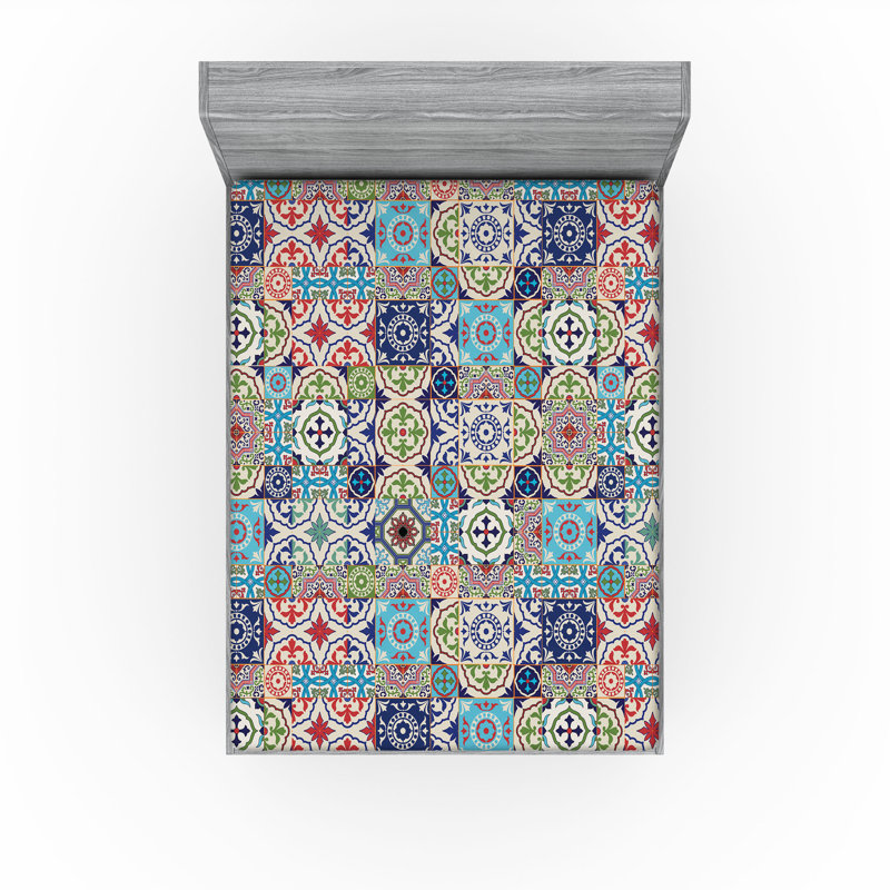 Drap-housse Ambesonne, paquet de 2, Drap-housse de taille double, Bleu / vert / rouge marocain