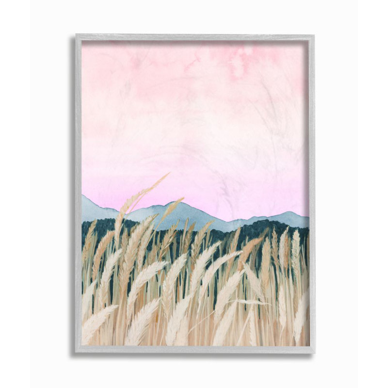 « blé field rose rose vert aquarelle » par grace-dépilé-reproduction d’art, H 14 po x l 11 po x P 1,5 po