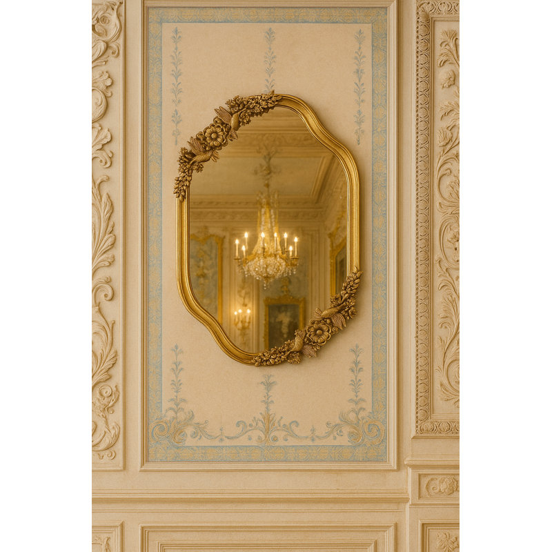 Miroir ovale en bois massif et manufacturé, Doré