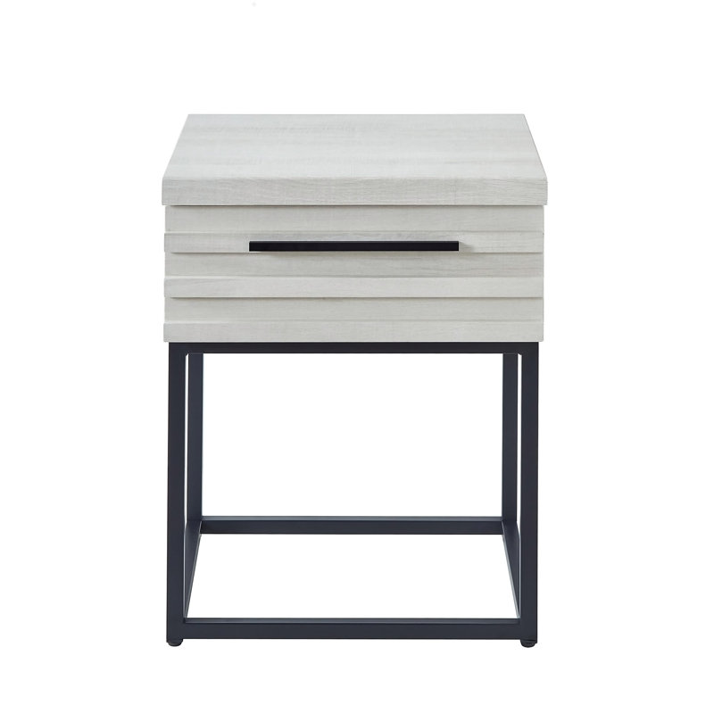 Celestial Contemporary Storage End Table, White