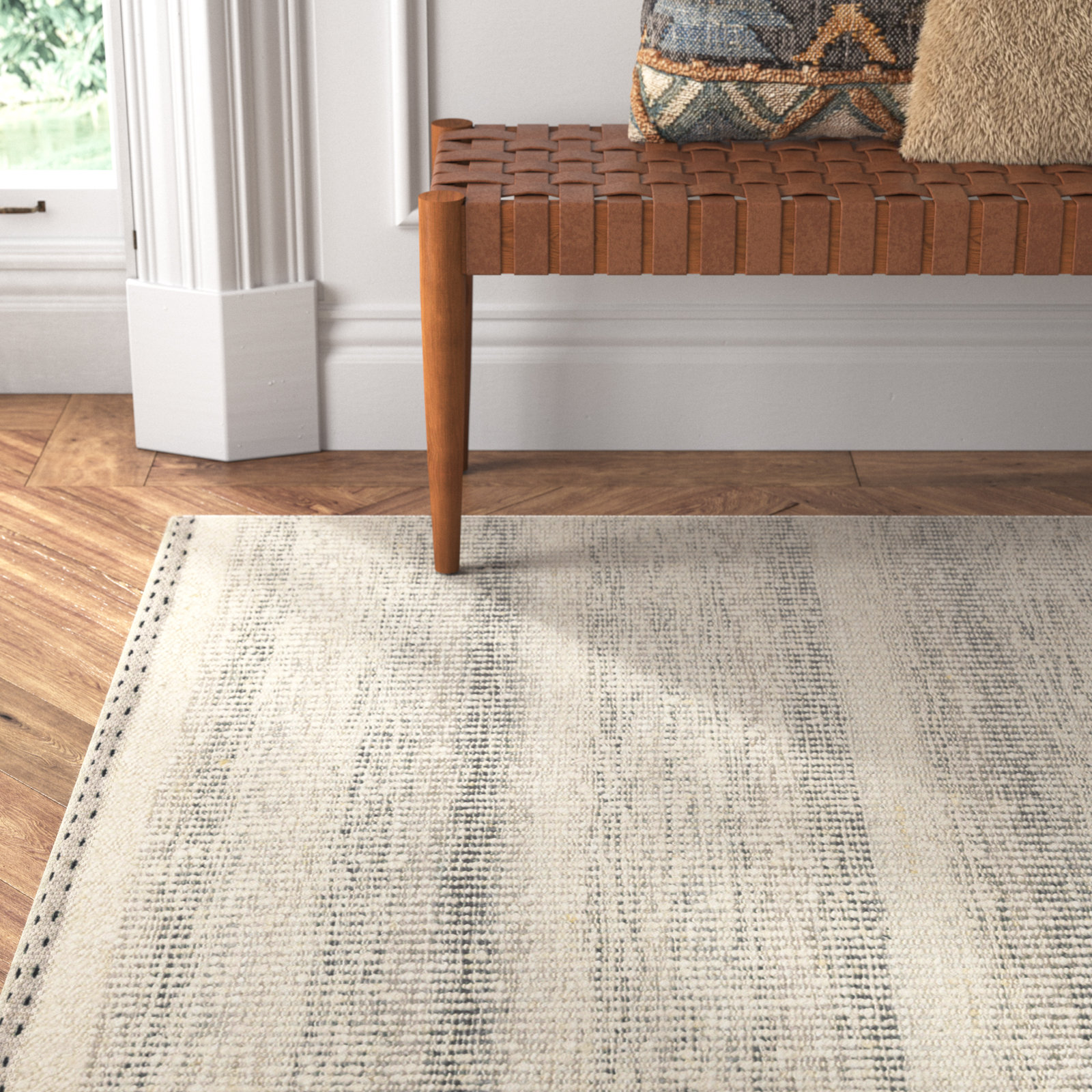 Larissa Smoke Hand-Woven Striped Rug, Rectangle 7'9" x 9'9"