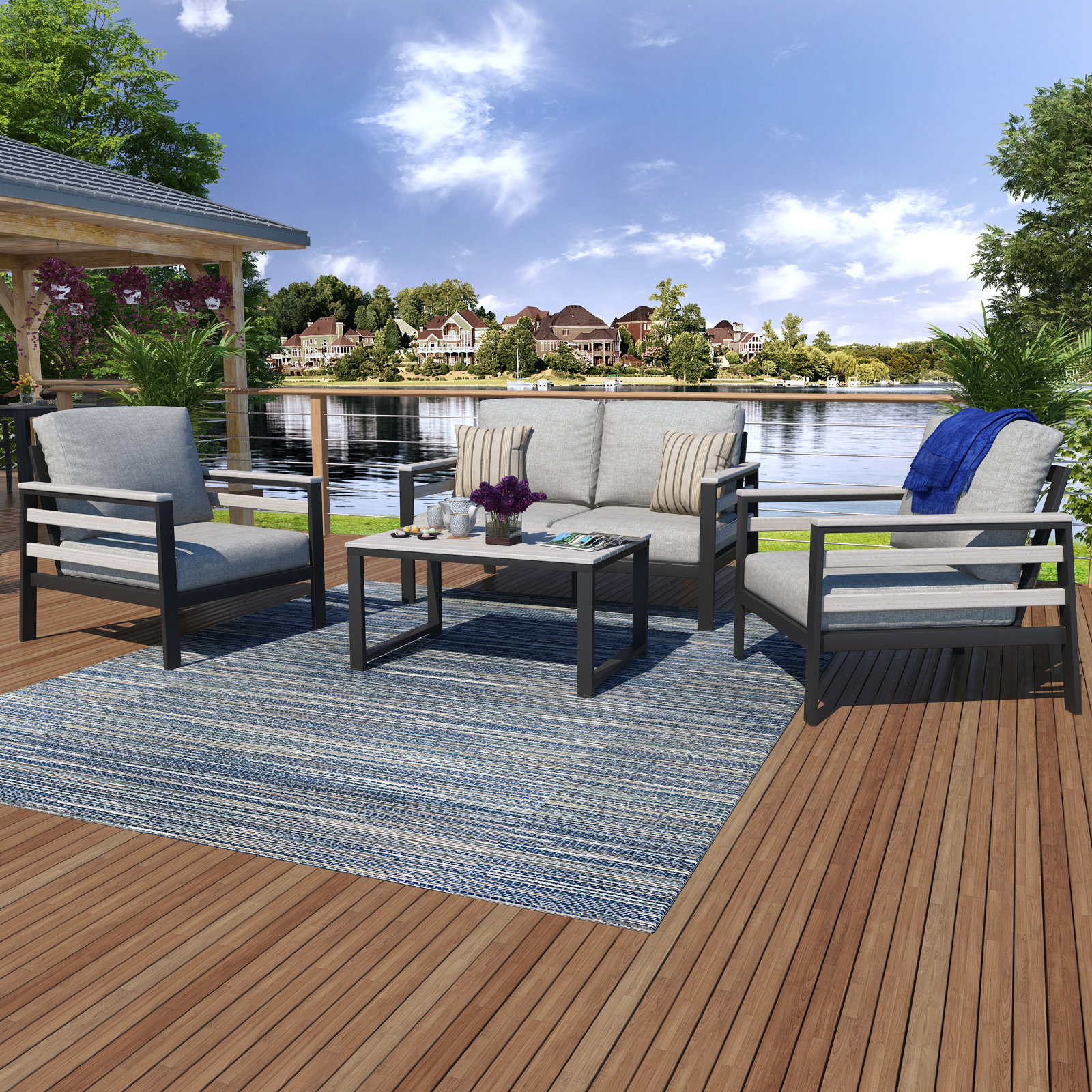Townsend - Person Patio Conversation Set with Cushions, Canvas Granite Sunbrella® Canvas